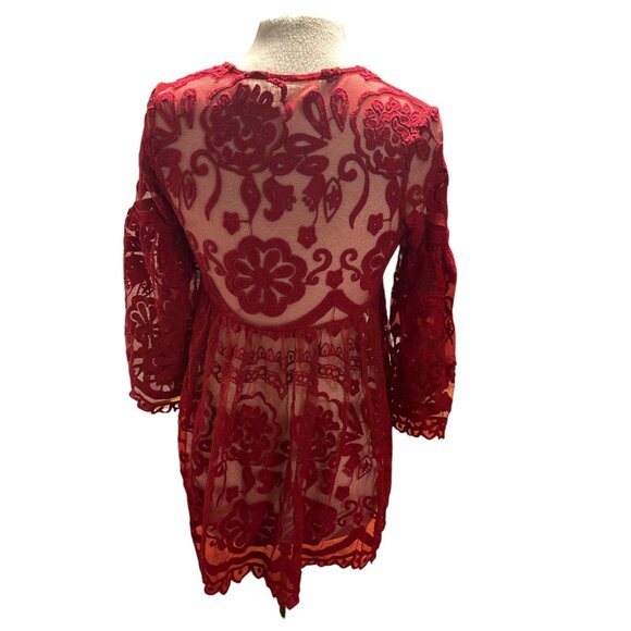 Free People Womens Red Lace Embroidered Tunic Dress By Jens Pirate Booty S - Picture 3 of 10